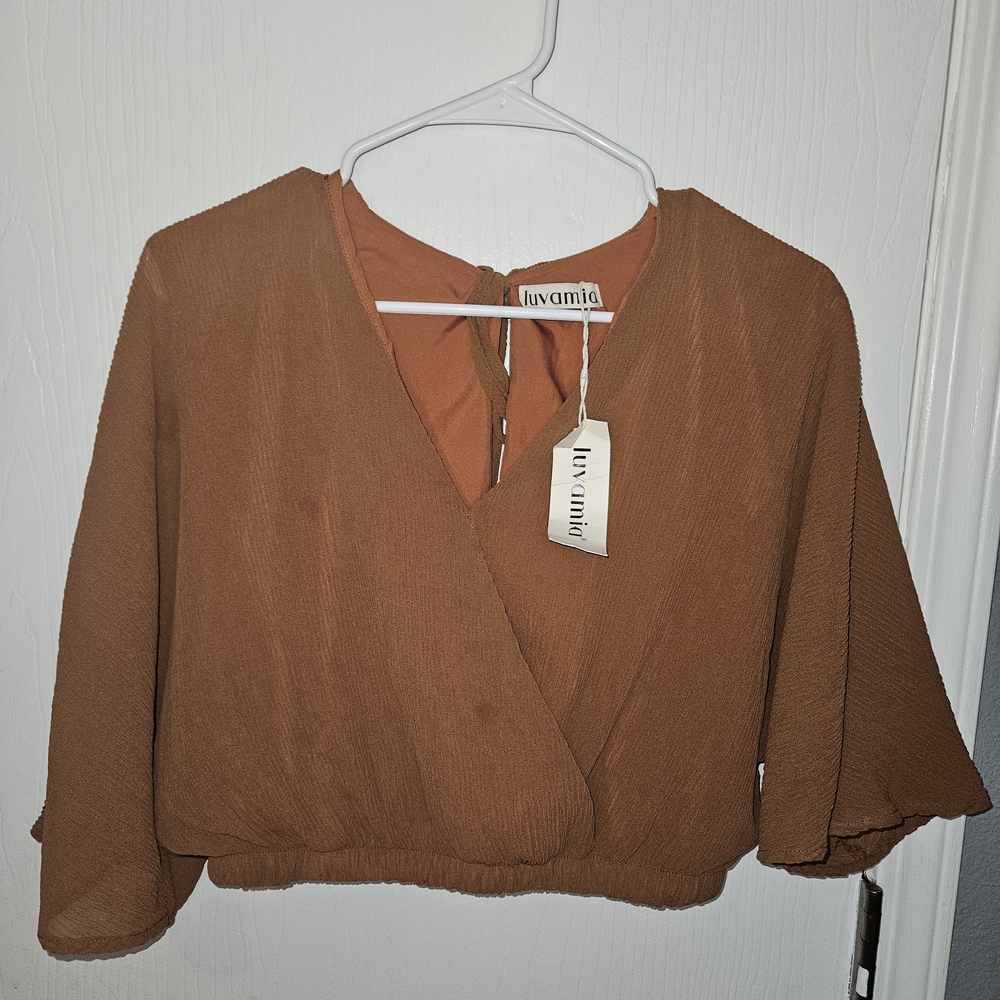 Luvamia Women's Tan Wrap Blouse